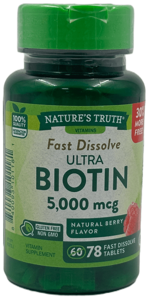 Nature's Truth Ultra Biotin 5,000 mcg Tablets - Natural Berry Flavor - 78 Ct
