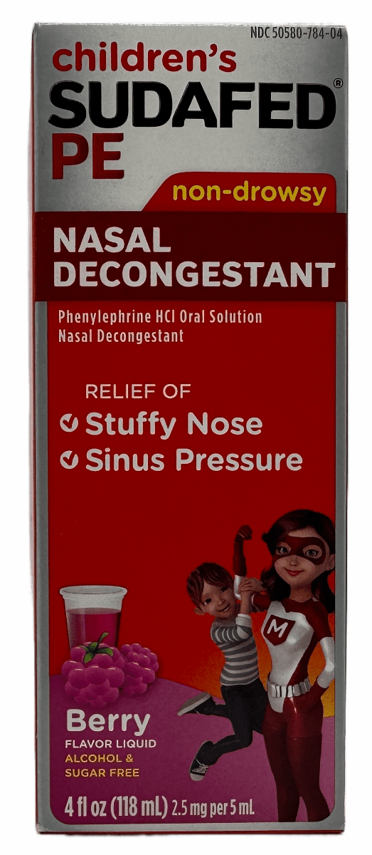 Children’s Sudafedpe – Nasal Decongestant – Berry Flavor Liquid – 4 Fl. oz.