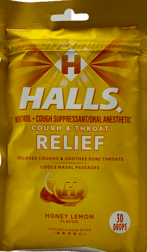 Halls Honey Lemon Cough Drops: 30-Pack Soothing Throat Relief