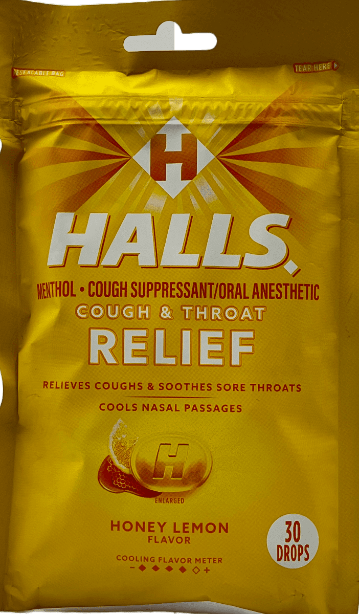 Halls Honey Lemon Cough Drops: 30-Pack Soothing Throat Relief