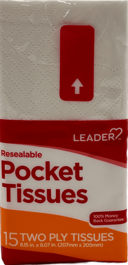 Leader Pocket Tissues: 15 Soft 2-Ply Sheets for On-the-Go Comfort