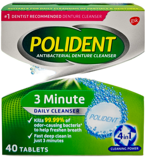Polident 3 Minute Antibacterial Denture Cleanser Tablets - 40 Ct